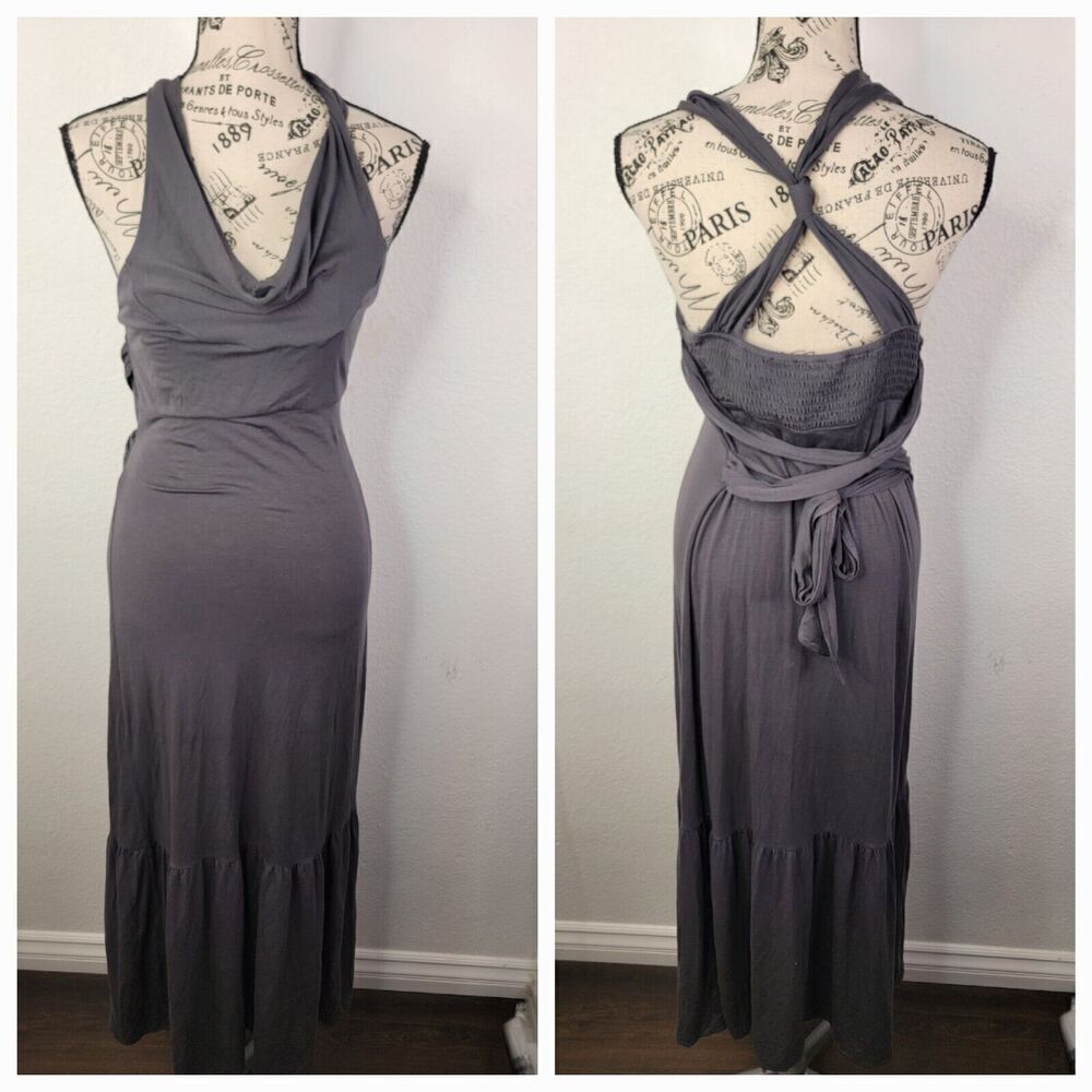 Free People Slip Maxi Dress Sz Small Open Cross Back Belted Cottagecore Bohemian